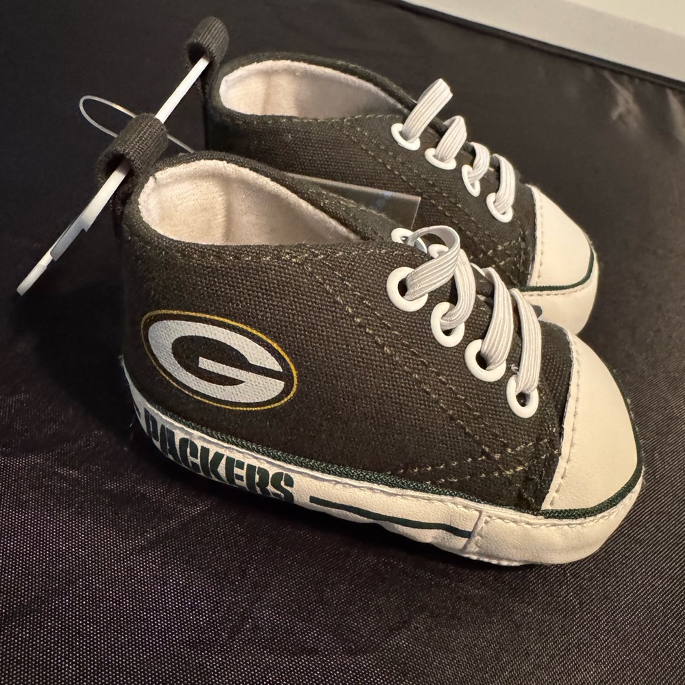 Green Bay packers logo baby Infant Canvas Sneakers in Green and White